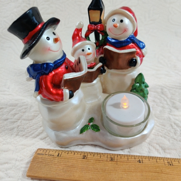 Holiday Time Three Caroling Snowman Family Tea Candle Holder - Picture 8 of 9